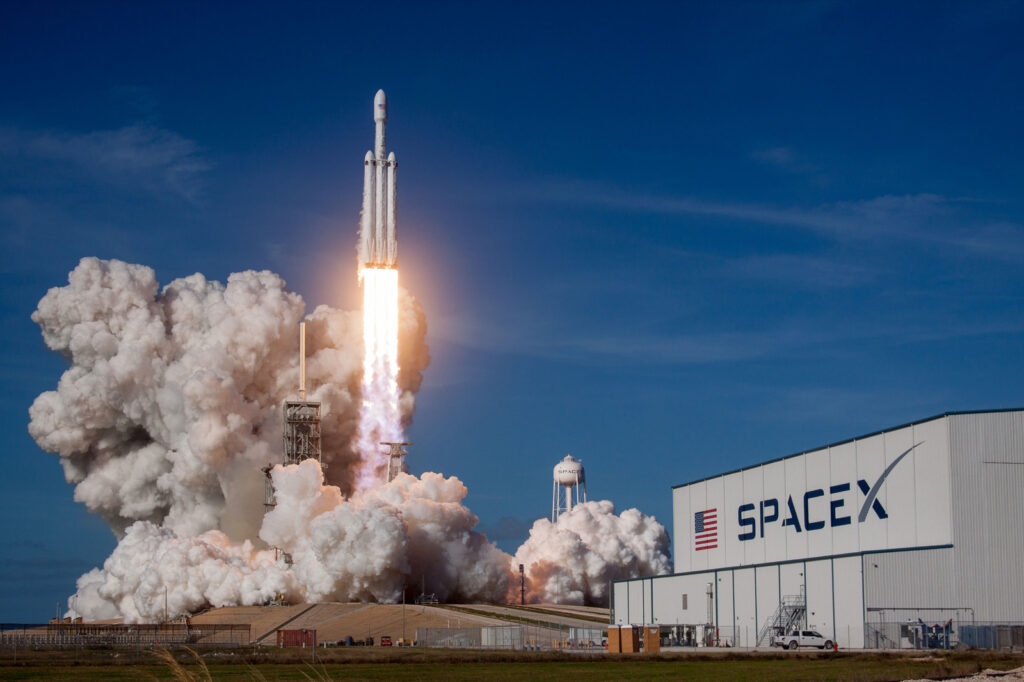 One of Elon Musk's SpaceX rockets lifting off. 